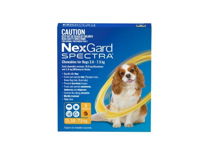 Nexgard Spectra Chews Wormer Flea Tick Treatment 3.5 7.5kg 6 Pack